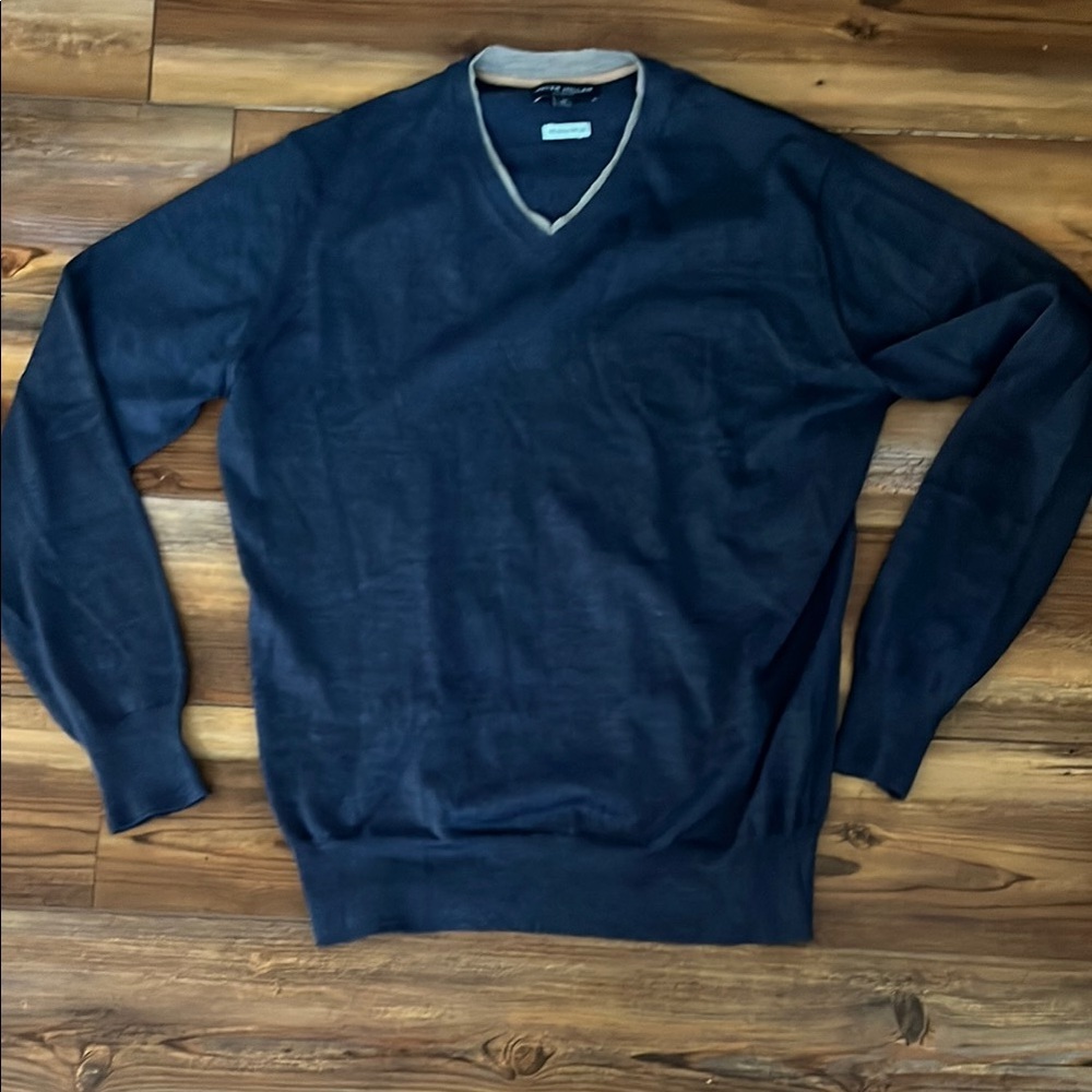 Peter Millar Navy Merino Mix V-Neck Sweater Medium
